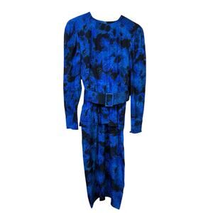 VTG Raul Blanco 100% Silk Abstract Floral Dress Sz 6 Peplum Waist Belted Luxury